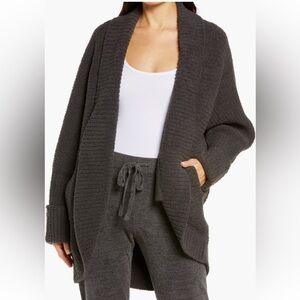 Barefoot Dreams CozyChic Dark Grey Waffle Cocoon Cardigan Large Extra Large L/XL